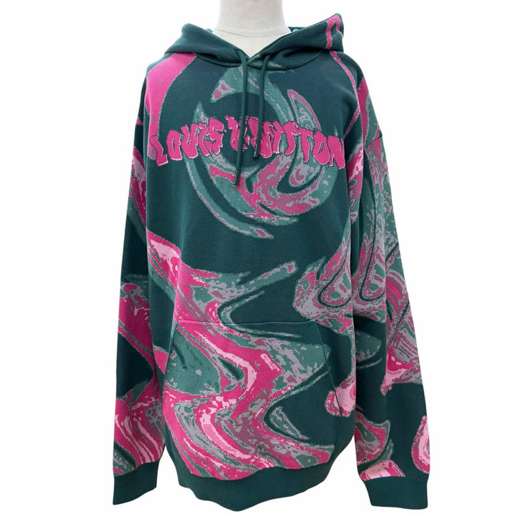Pristine LOUIS VUITTON hoodie graphic logo pullover green cotton mens
