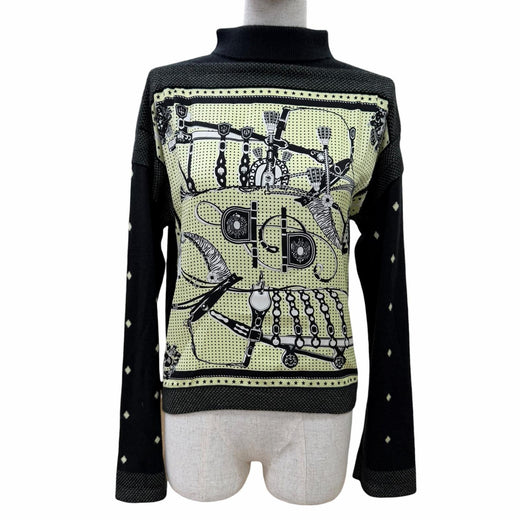 Pristine HERMES knit Twill Laine Long Sleeve black silk Women 36 2H2827DS