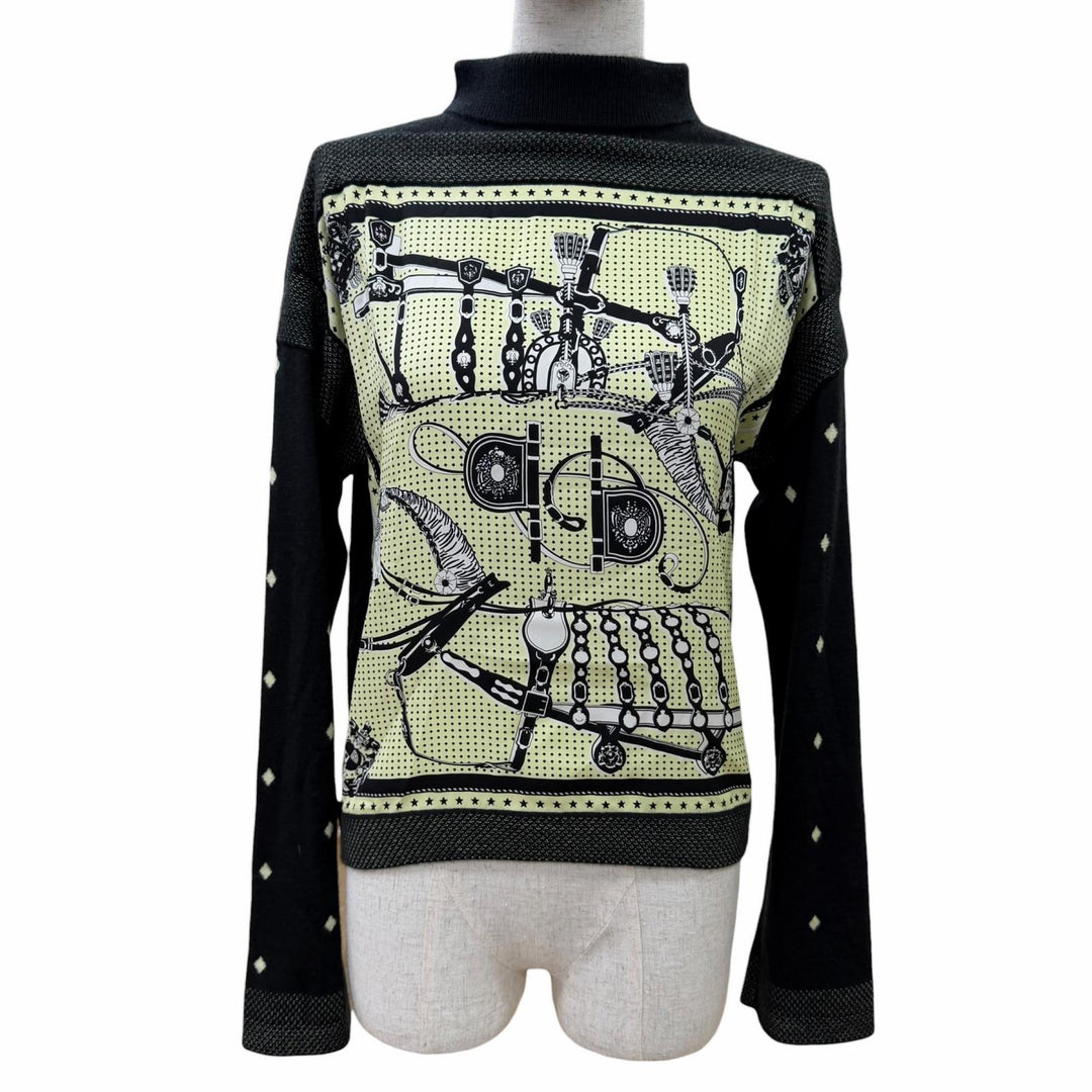 Pristine HERMES knit Twill Laine Long Sleeve black silk Women 36 2H2827DS