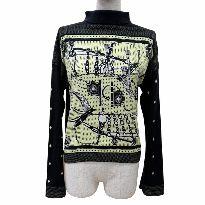 Pristine HERMES knit Twill Laine Long Sleeve black silk Women 36 2H2827DS