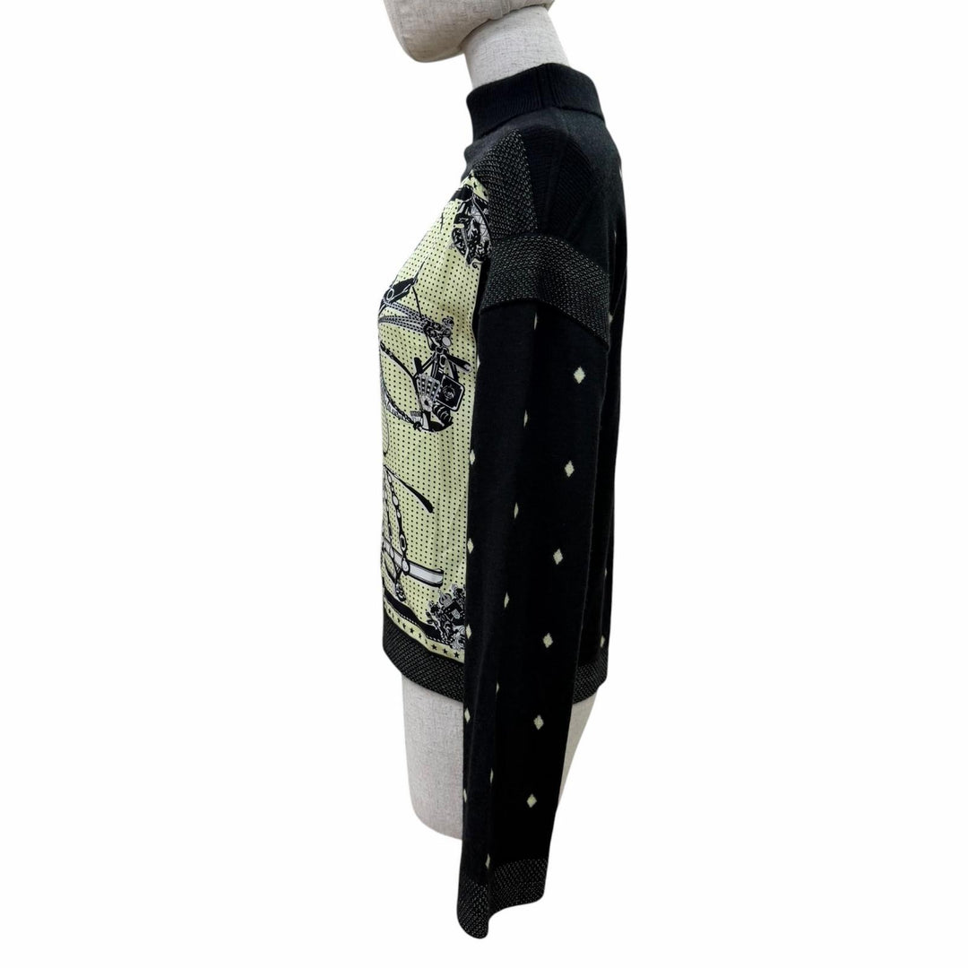 Pristine HERMES knit Twill Laine Long Sleeve black silk Women 36 2H2827DS