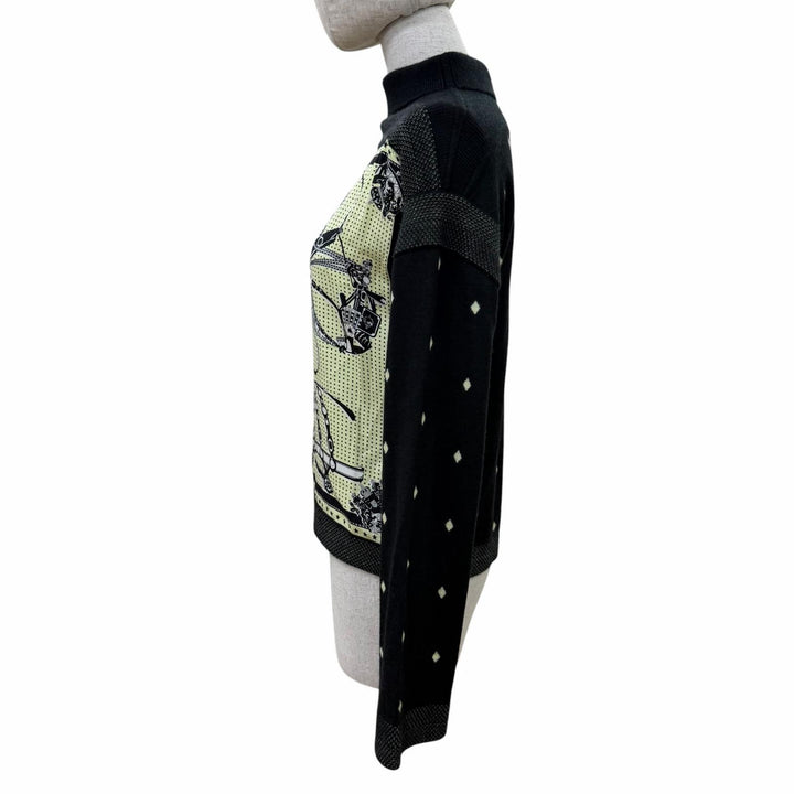 Pristine HERMES knit Twill Laine Long Sleeve black silk Women 36 2H2827DS