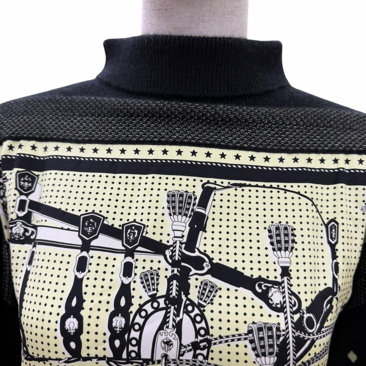 Pristine HERMES knit Twill Laine Long Sleeve black silk Women 36 2H2827DS