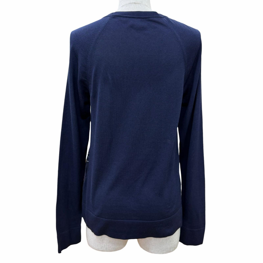 Pristine HERMES knit FLAMINGO PARTY Twill Laine Long Sleeve Navy silk Women 34