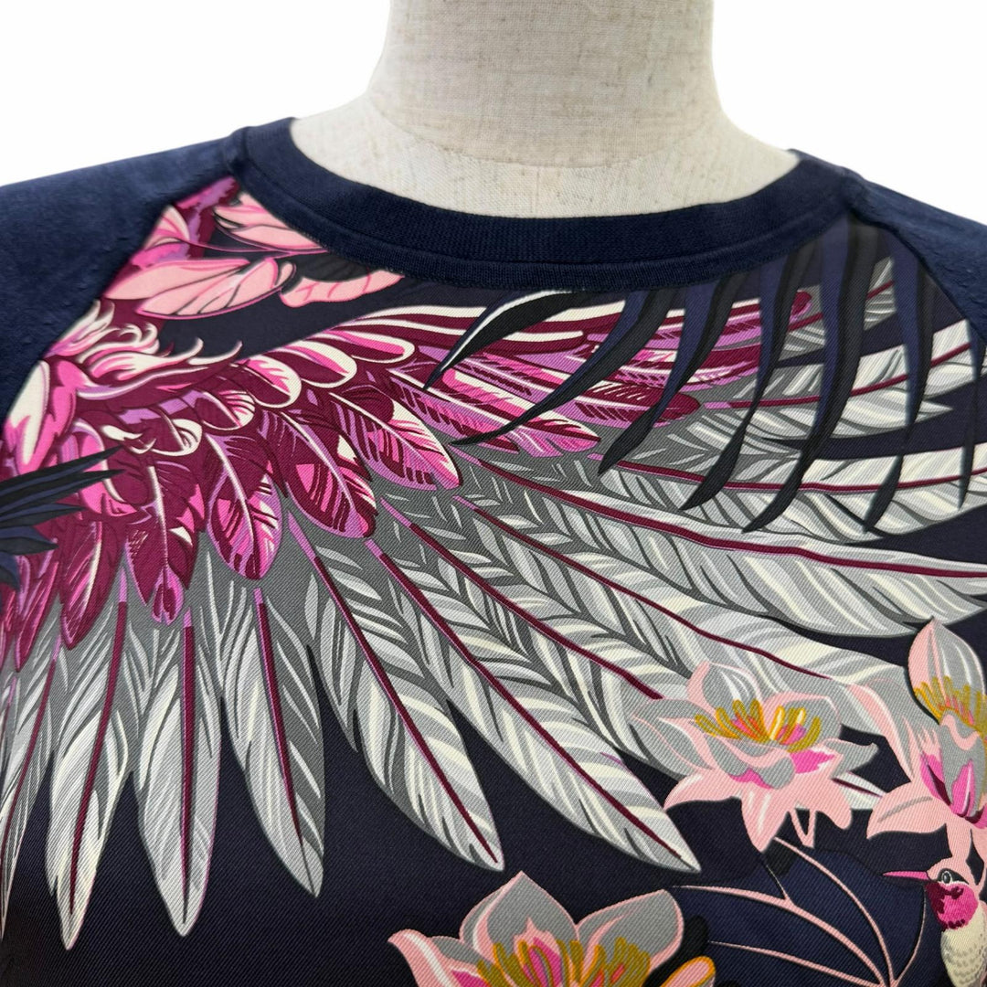 Pristine HERMES knit FLAMINGO PARTY Twill Laine Long Sleeve Navy silk Women 34