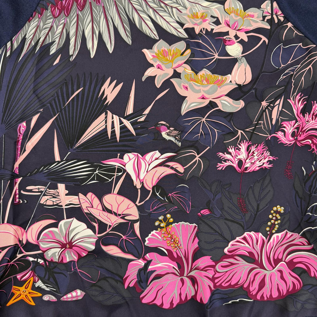 Pristine HERMES knit FLAMINGO PARTY Twill Laine Long Sleeve Navy silk Women 34