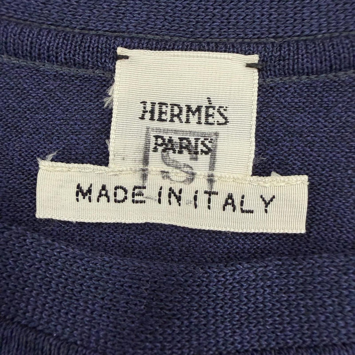 Pristine HERMES knit FLAMINGO PARTY Twill Laine Long Sleeve Navy silk Women 34