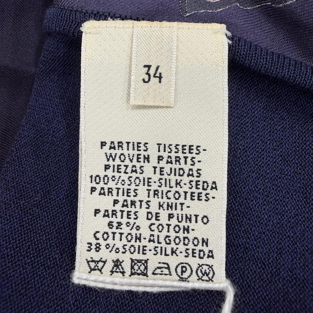 Pristine HERMES knit FLAMINGO PARTY Twill Laine Long Sleeve Navy silk Women 34