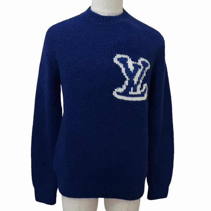 Pristine LOUIS VUITTON sweater LV Intarsia Long Sleeve blue wool mens S