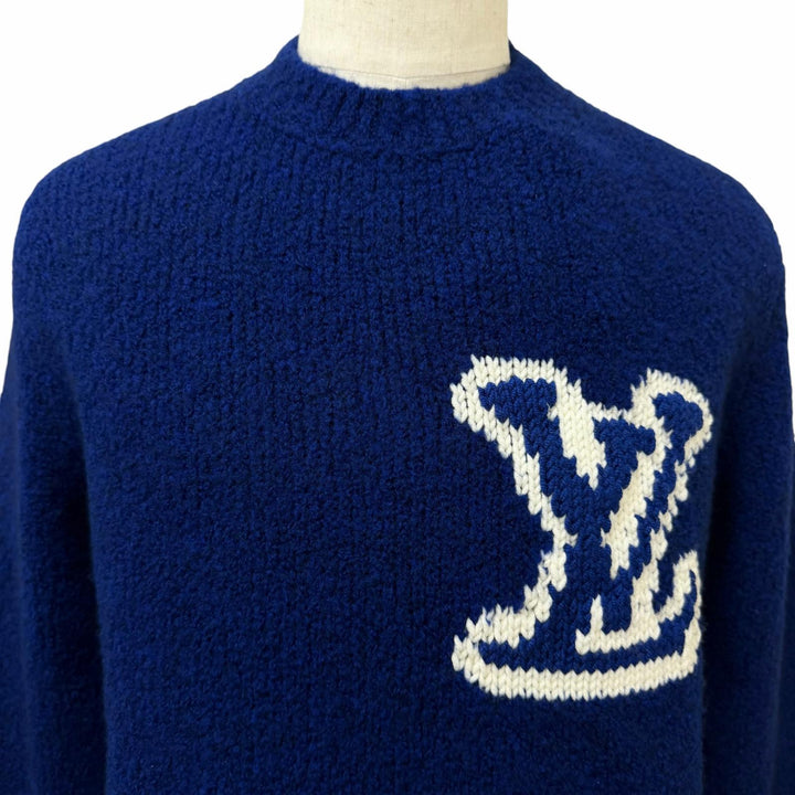 Pristine LOUIS VUITTON sweater LV Intarsia Long Sleeve blue wool mens S