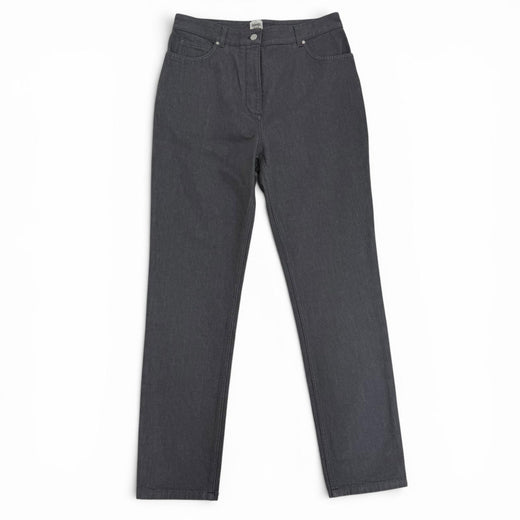 Excellent HERMES Denim pants Serie buttons, logo leather, button fly. gray 42