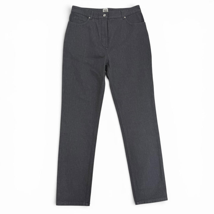 Excellent HERMES Denim pants Serie buttons, logo leather, button fly. gray 42