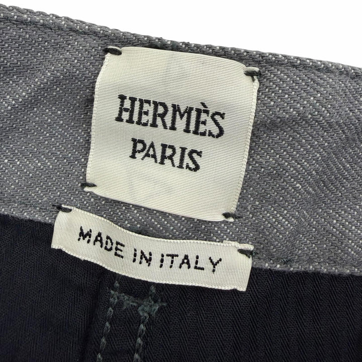 Excellent HERMES Denim pants Serie buttons, logo leather, button fly. gray 42
