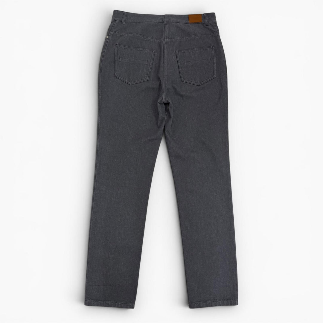 Excellent HERMES Denim pants Serie buttons, logo leather, button fly. gray 42
