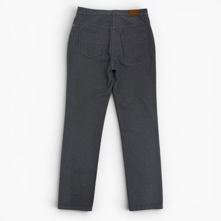 Excellent HERMES Denim pants Serie buttons, logo leather, button fly. gray 42