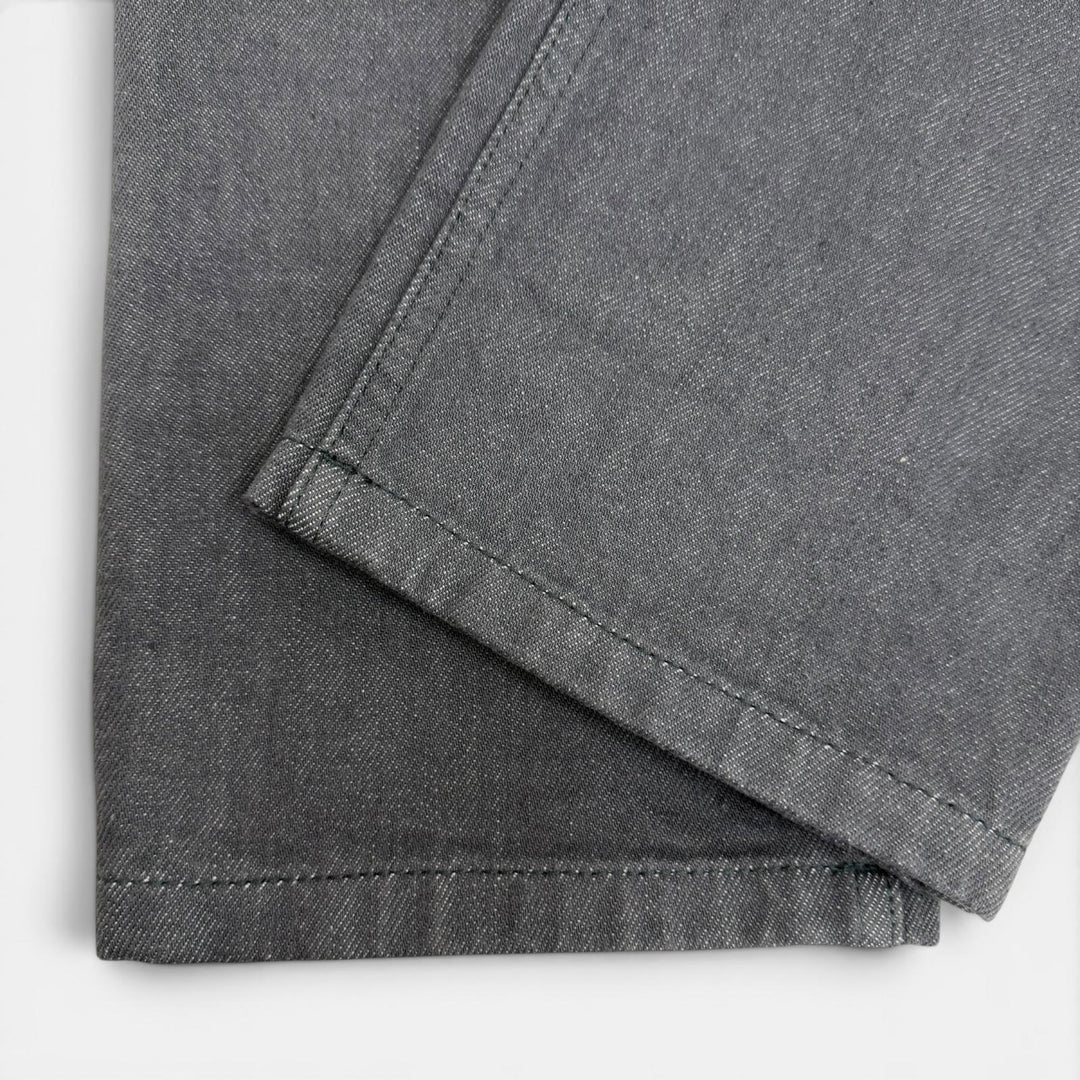Excellent HERMES Denim pants Serie buttons, logo leather, button fly. gray 42