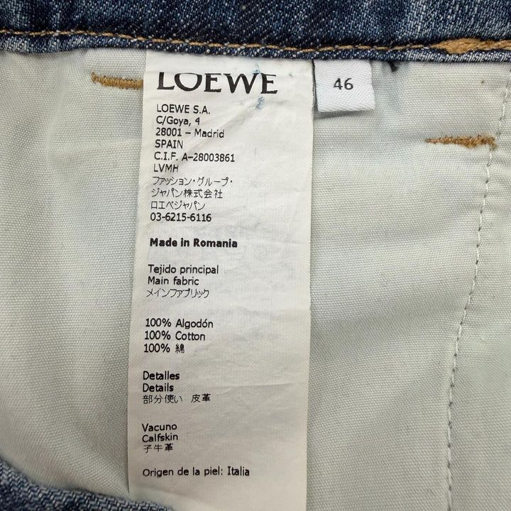 Great LOEWE Denim pants With leather patch blue cotton mens 46 H2102660IB