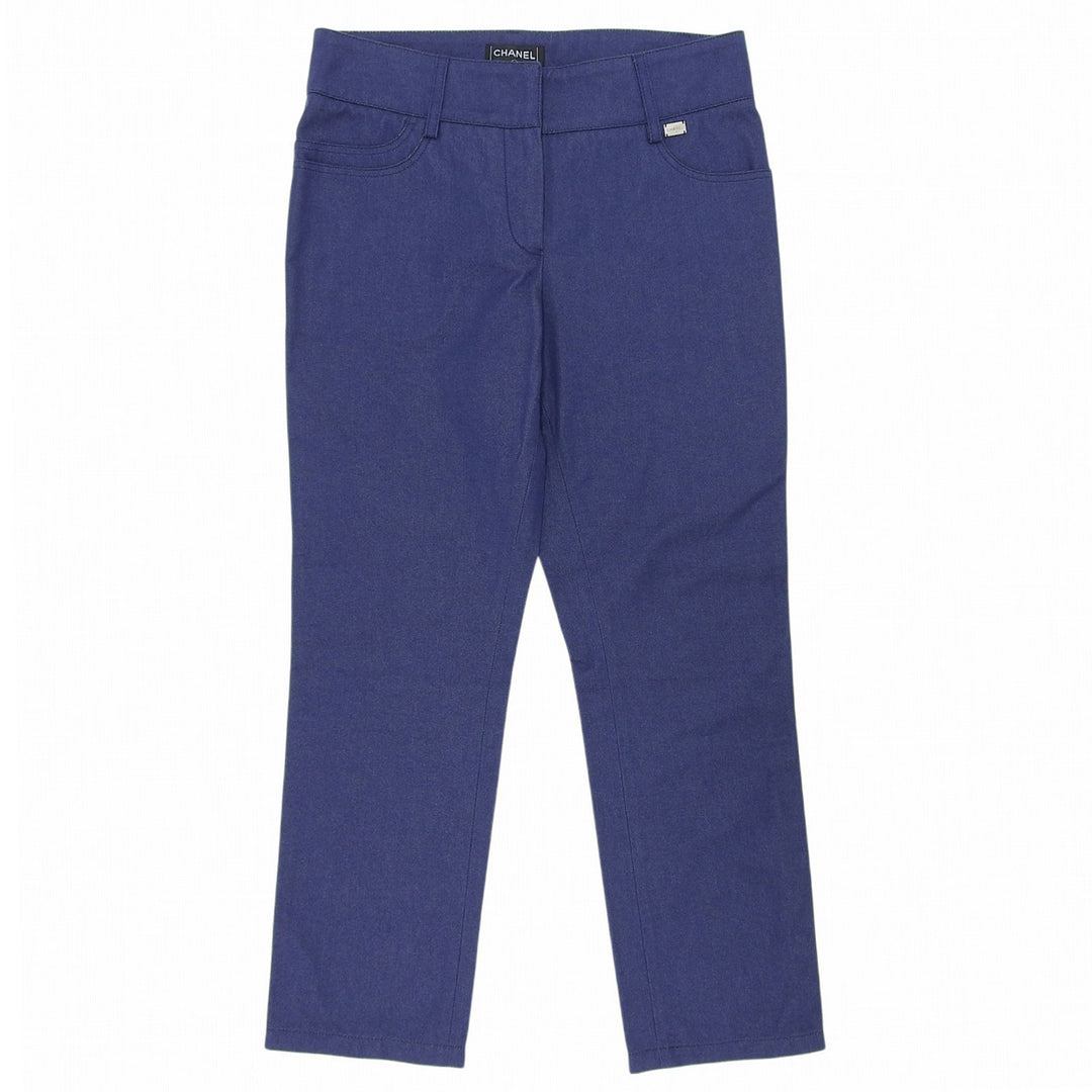 Great CHANEL Pants Logo Metal Denim Indigo cotton Women 38 04A P24442