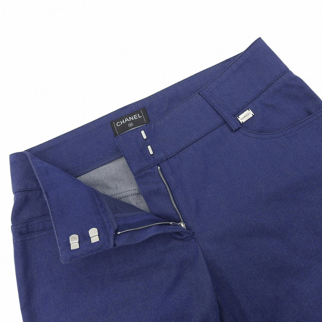 Great CHANEL Pants Logo Metal Denim Indigo cotton Women 38 04A P24442