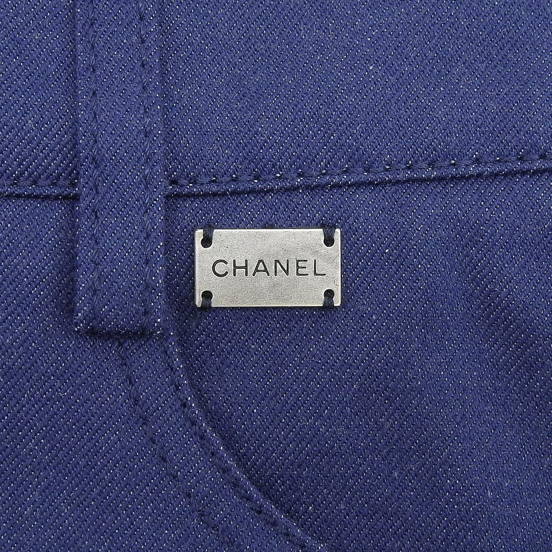 Great CHANEL Pants Logo Metal Denim Indigo cotton Women 38 04A P24442