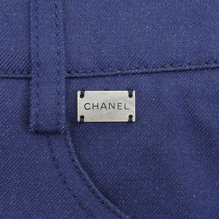 Great CHANEL Pants Logo Metal Denim Indigo cotton Women 38 04A P24442