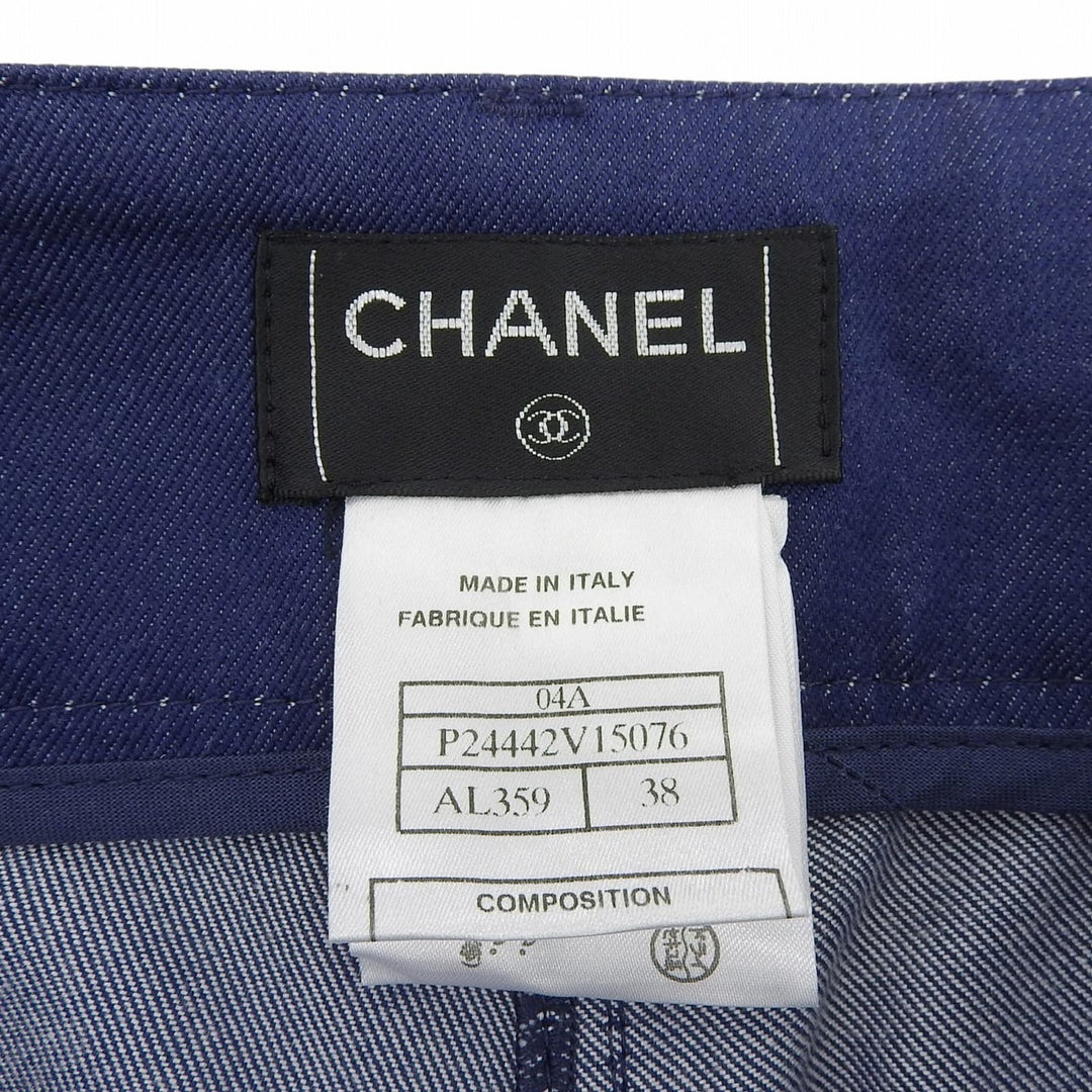Great CHANEL Pants Logo Metal Denim Indigo cotton Women 38 04A P24442