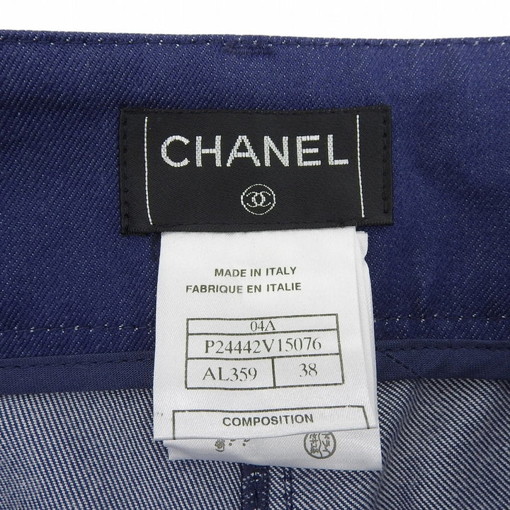 Great CHANEL Pants Logo Metal Denim Indigo cotton Women 38 04A P24442