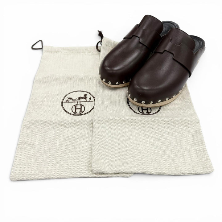 Great HERMES Sandals Karya Sabo H design Brown leather Women 37 211263Z