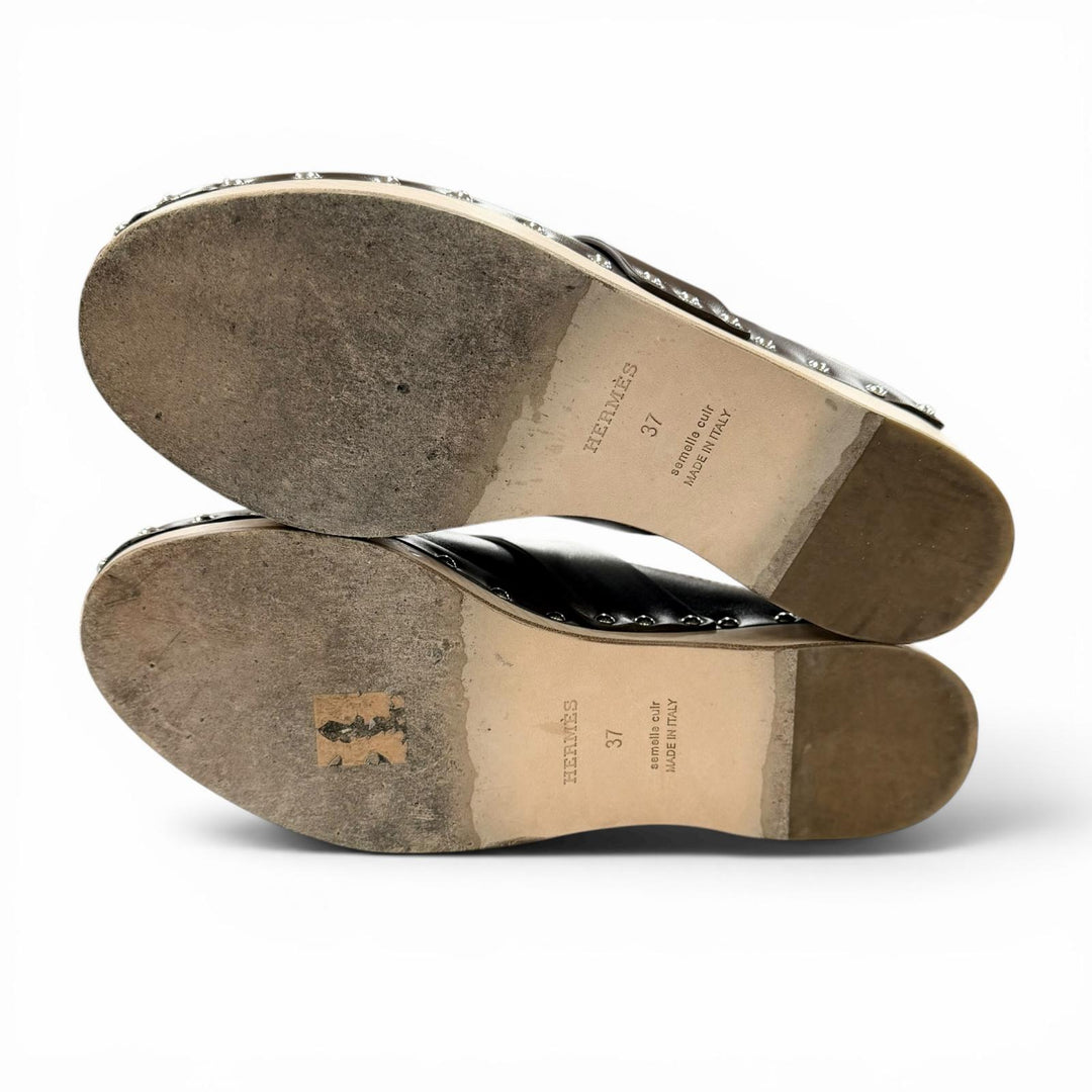 Great HERMES Sandals Karya Sabo H design Brown leather Women 37 211263Z
