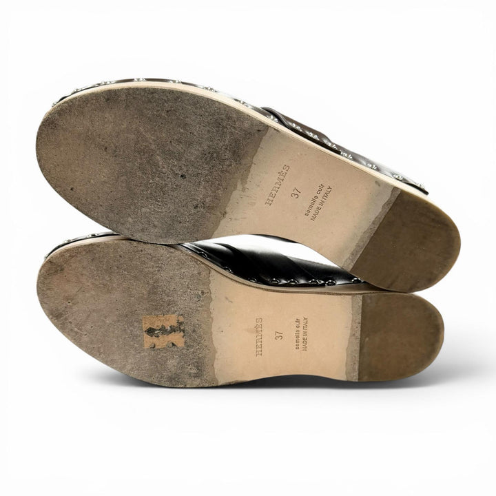 Great HERMES Sandals Karya Sabo H design Brown leather Women 37 211263Z