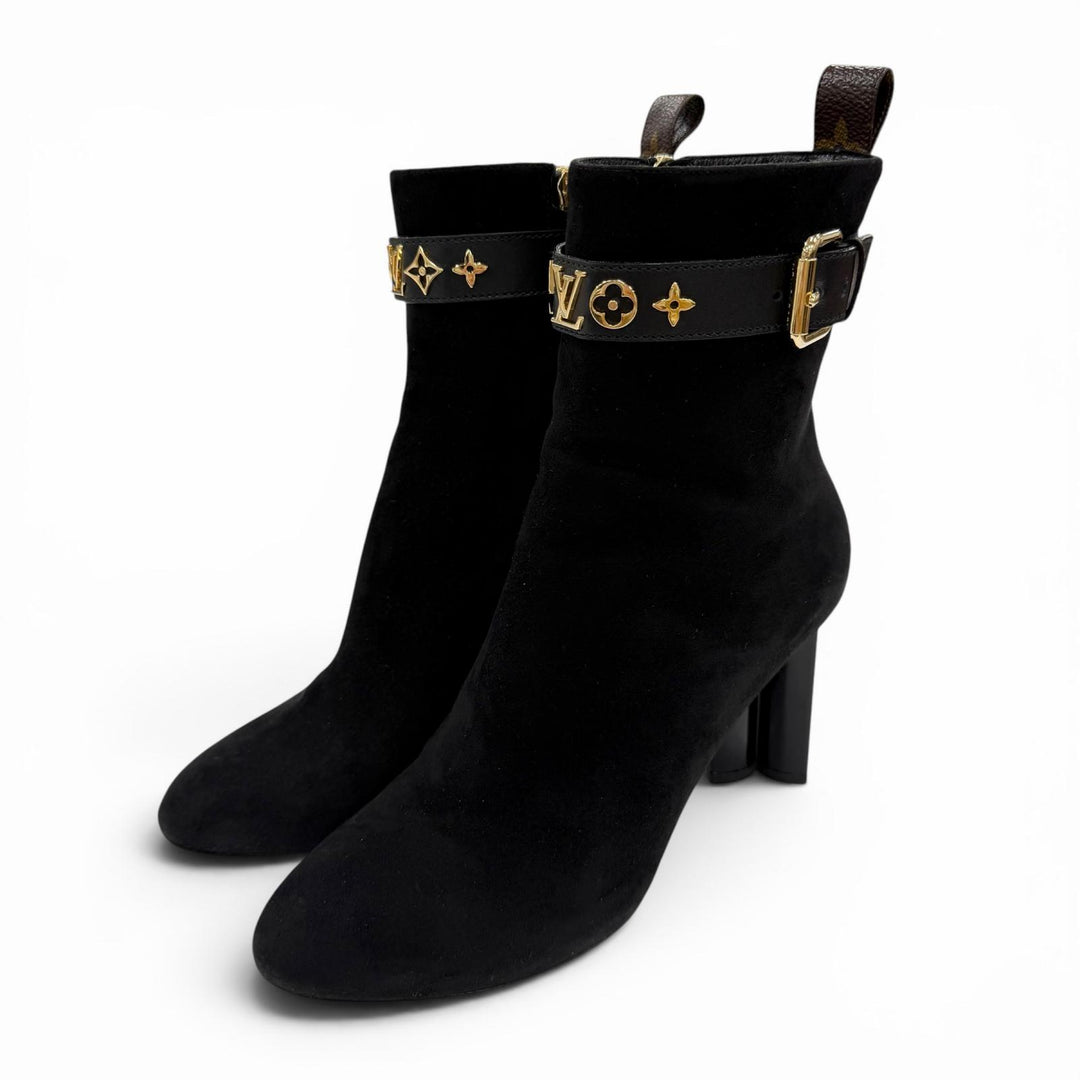 Great LOUIS VUITTON short boots black Suede leather Women 36.5