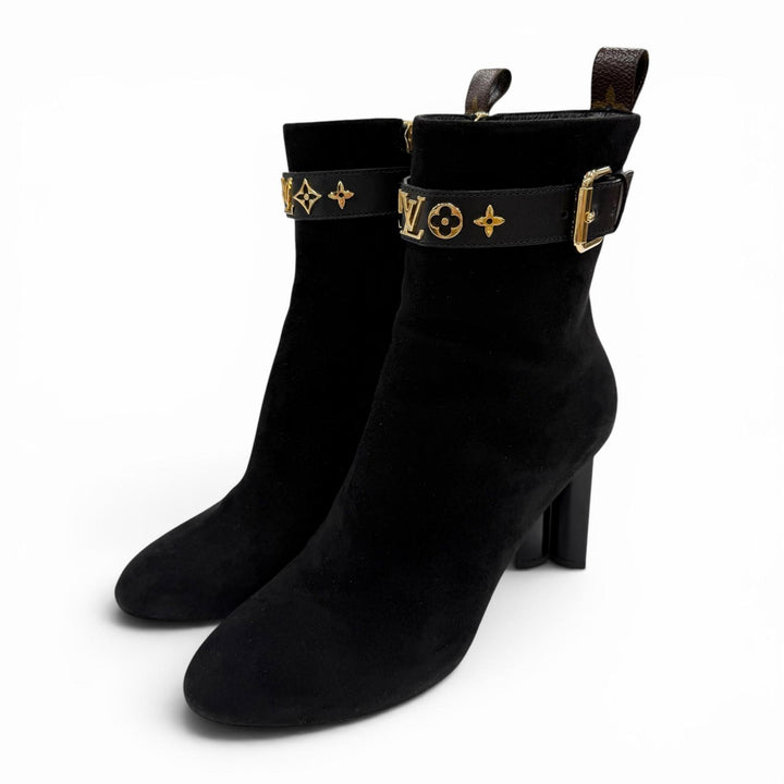 Great LOUIS VUITTON short boots black Suede leather Women 36.5