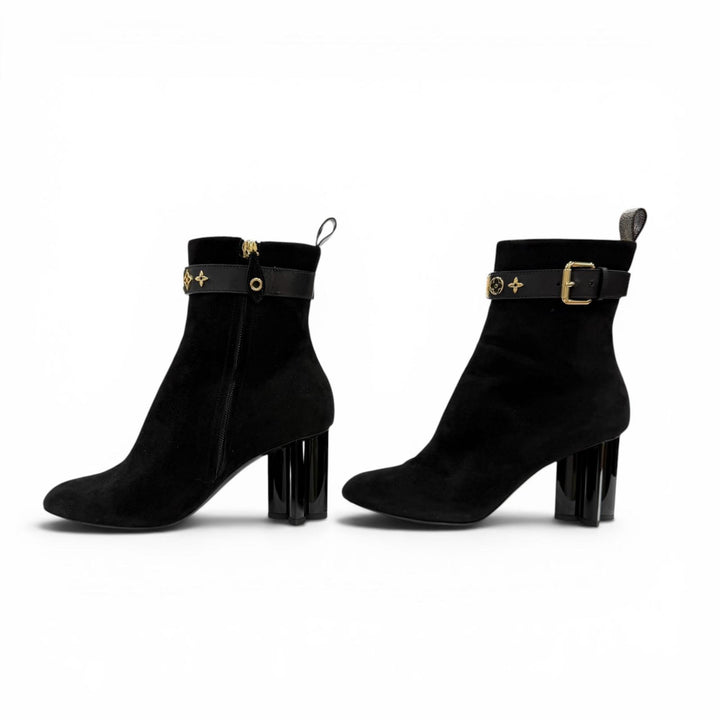 Great LOUIS VUITTON short boots black Suede leather Women 36.5