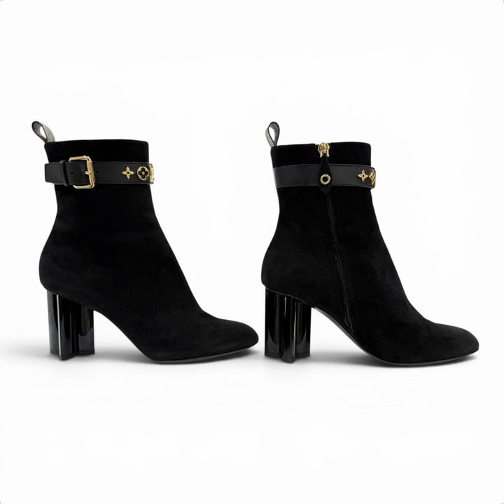 Great LOUIS VUITTON short boots black Suede leather Women 36.5