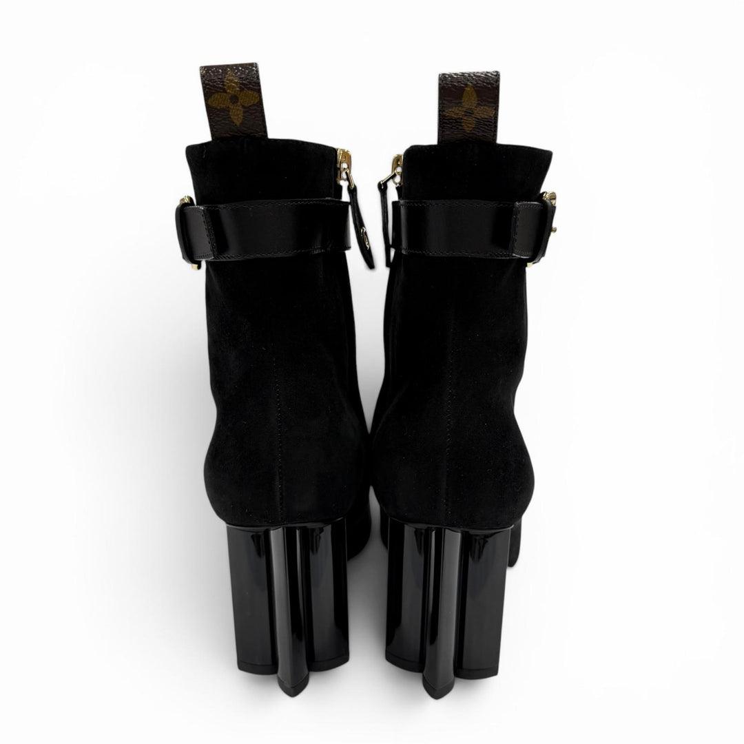 Great LOUIS VUITTON short boots black Suede leather Women 36.5