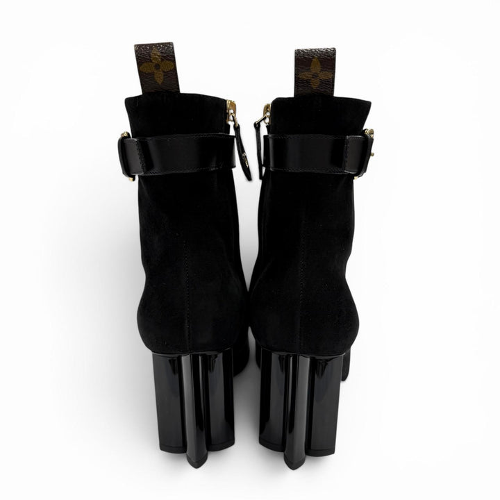 Great LOUIS VUITTON short boots black Suede leather Women 36.5
