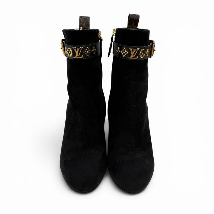 Great LOUIS VUITTON short boots black Suede leather Women 36.5