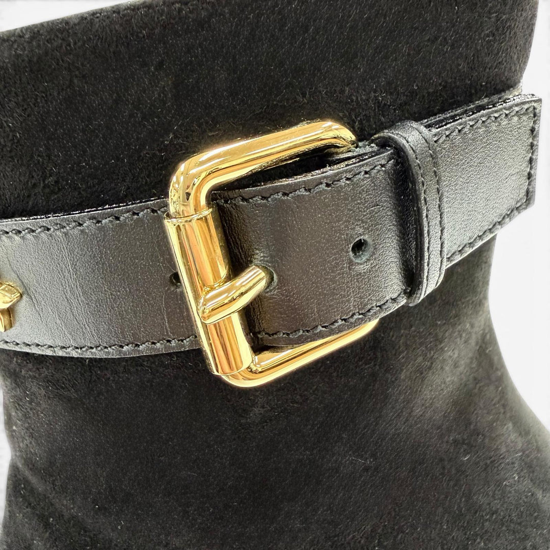 Great LOUIS VUITTON short boots black Suede leather Women 36.5