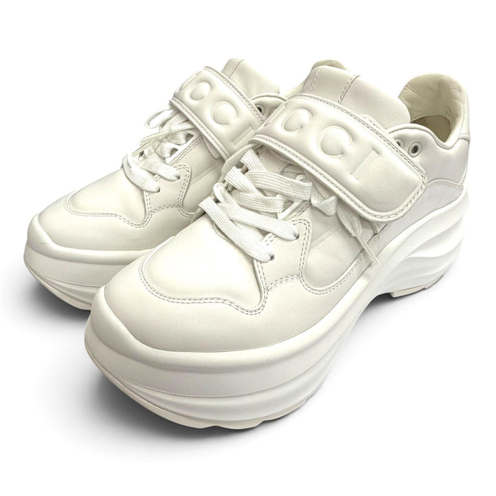 Great GUCCI sneakers Logo Platform Wave Leather white leather Women 36.5 805708