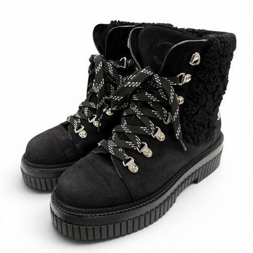 Great CHANEL short boots Coconeige black Suede leather Women 36 G37813