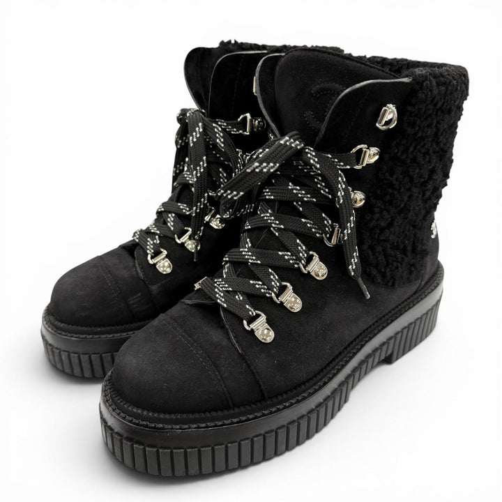 Great CHANEL short boots Coconeige black Suede leather Women 36 G37813