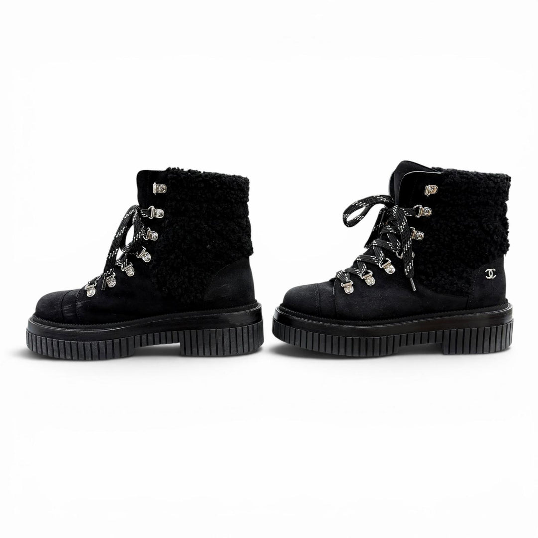 Great CHANEL short boots Coconeige black Suede leather Women 36 G37813
