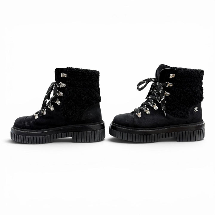 Great CHANEL short boots Coconeige black Suede leather Women 36 G37813