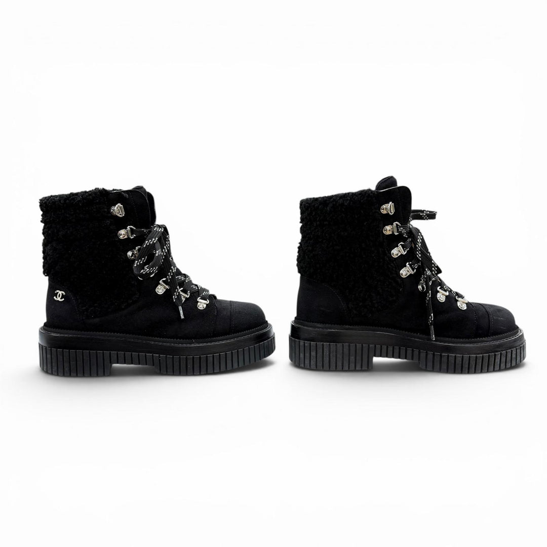 Great CHANEL short boots Coconeige black Suede leather Women 36 G37813