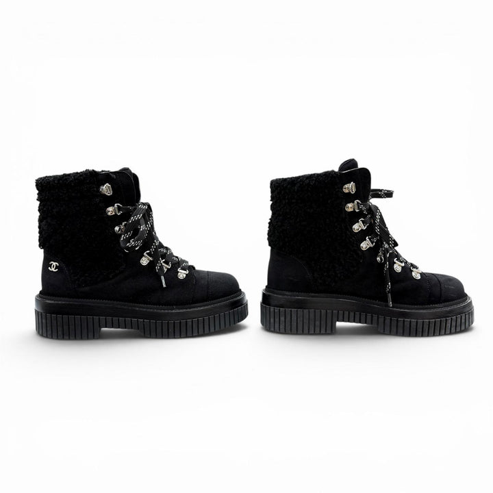 Great CHANEL short boots Coconeige black Suede leather Women 36 G37813