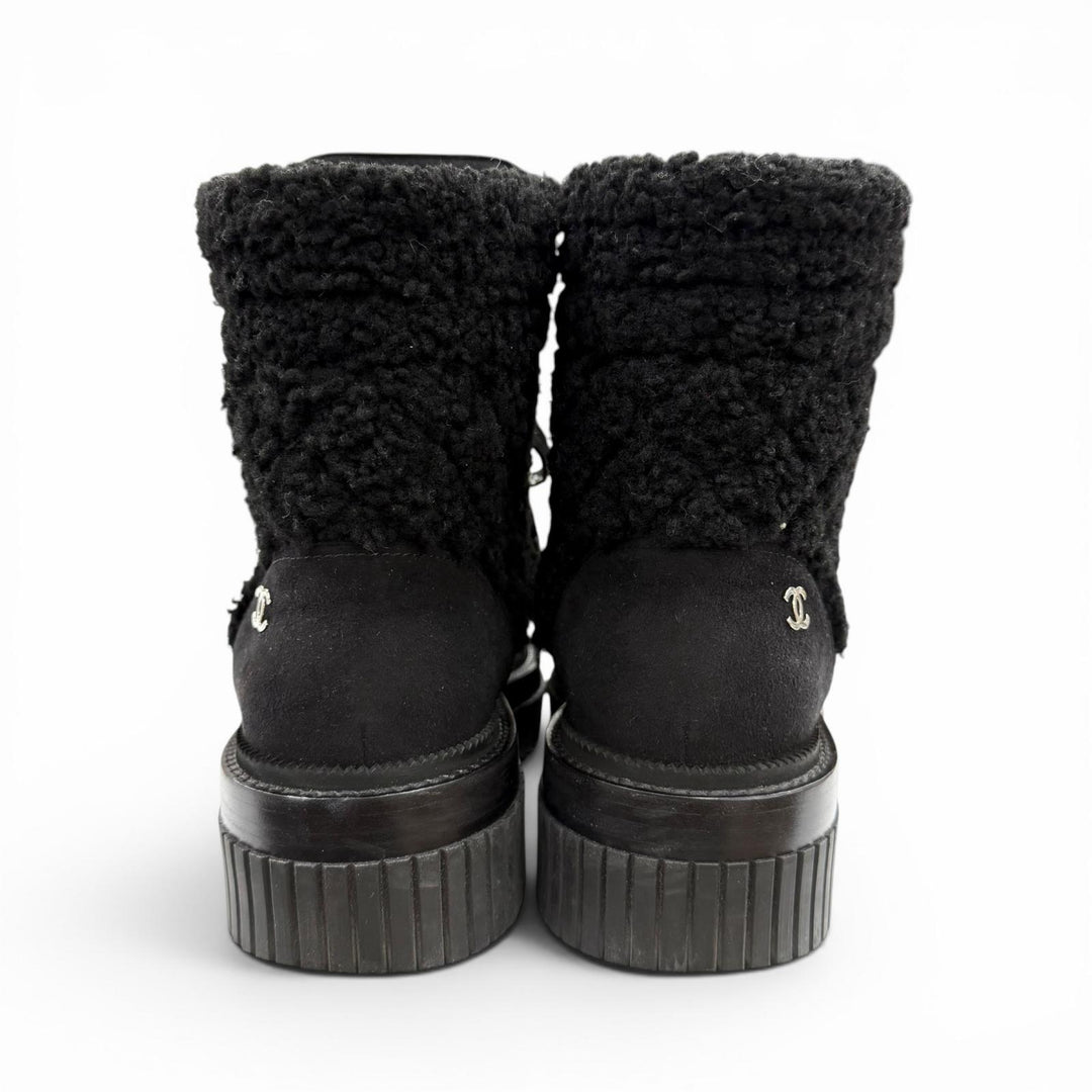 Great CHANEL short boots Coconeige black Suede leather Women 36 G37813