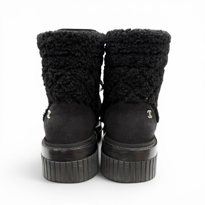 Great CHANEL short boots Coconeige black Suede leather Women 36 G37813