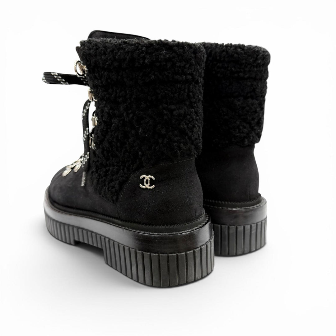 Great CHANEL short boots Coconeige black Suede leather Women 36 G37813