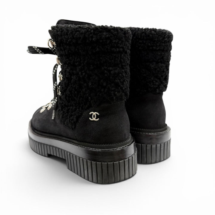 Great CHANEL short boots Coconeige black Suede leather Women 36 G37813
