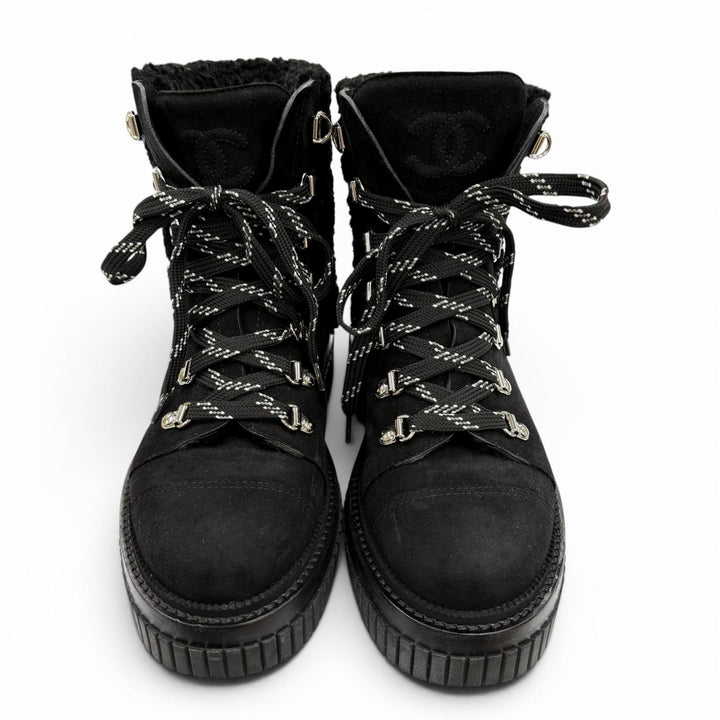 Great CHANEL short boots Coconeige black Suede leather Women 36 G37813